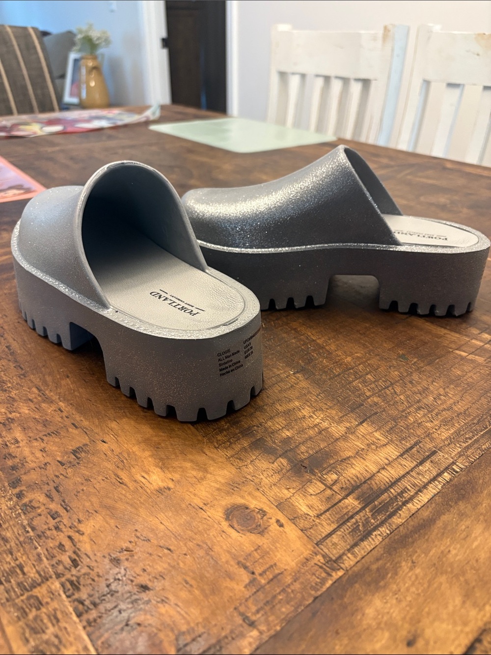 Platform Slide Sandals in Shimmery Gray -